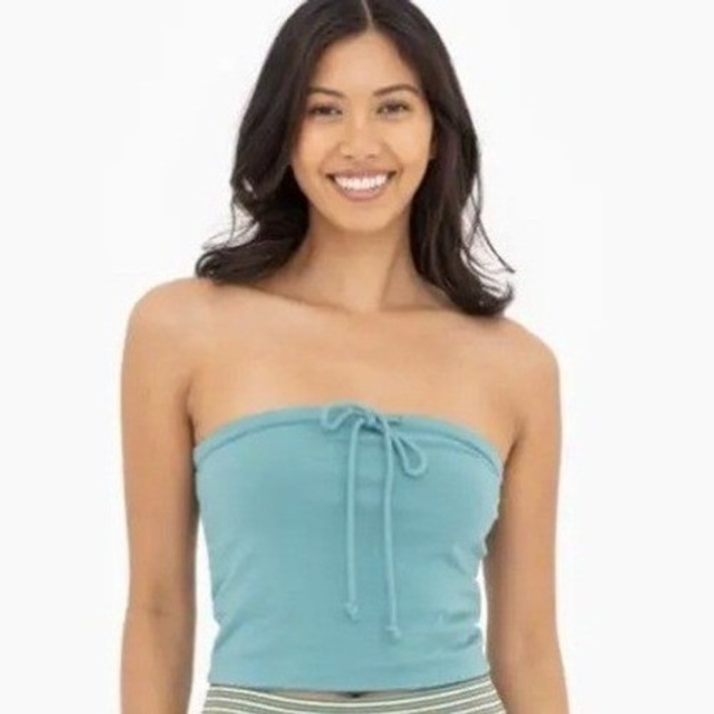 NEW Mono B Drawstring Tube Top in Lemon Large‎
